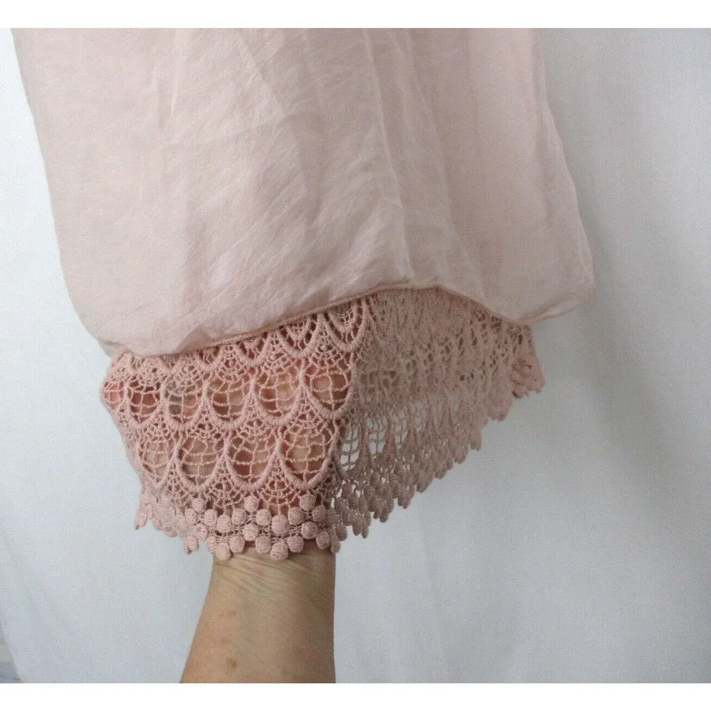 Elena Baldi Silk Top Women Small Crochet Lace Lagenlook Coquette Romantic Pastel - Picture 4 of 16